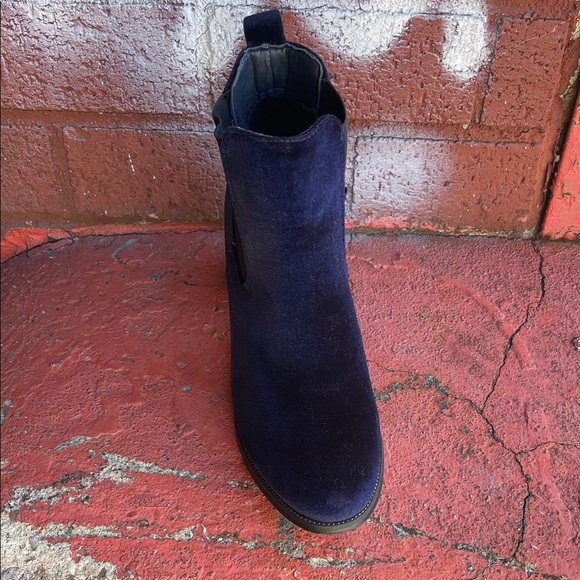 Women's Navy Velvet Ankle Boots - Picture 6 of 7